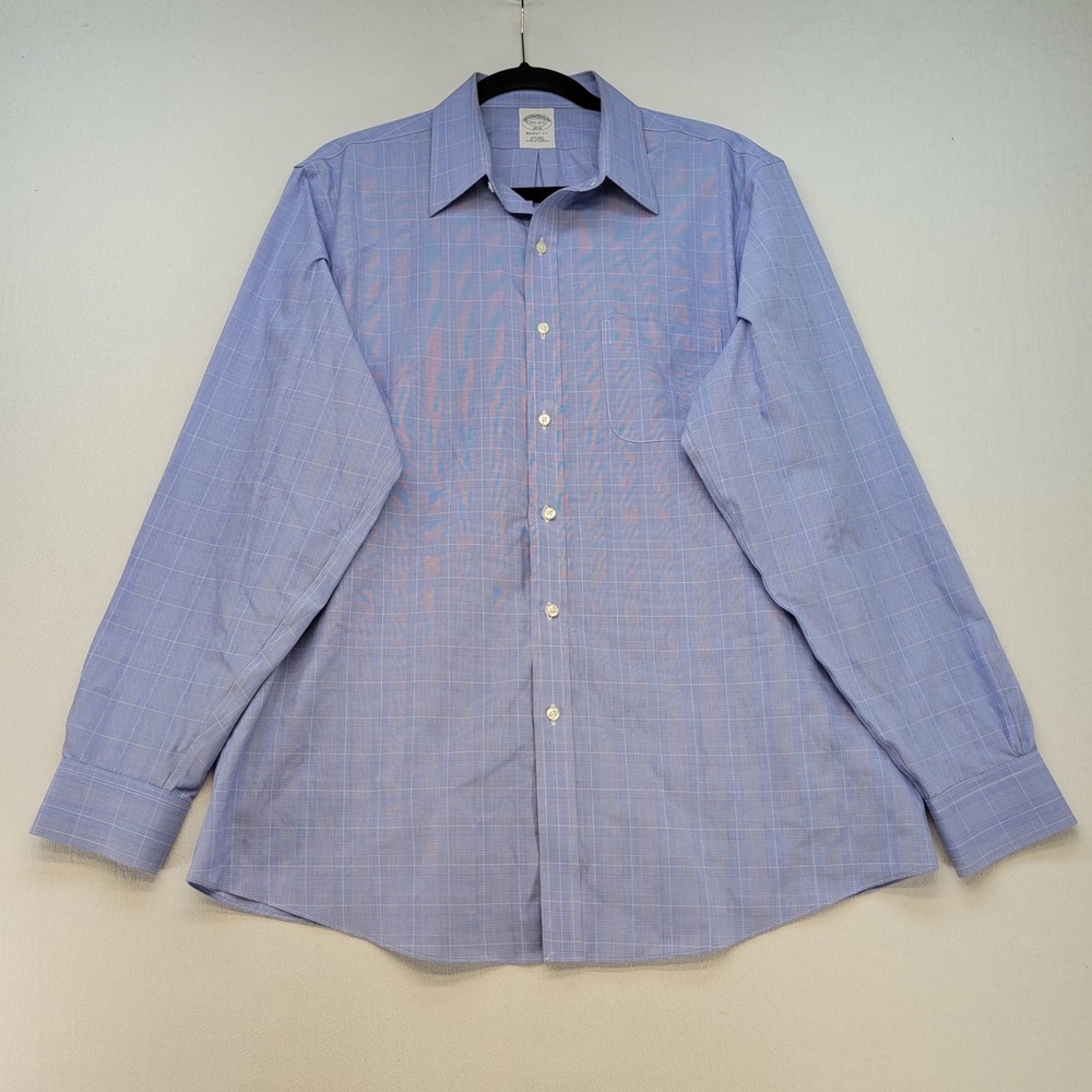 Brooksโ Brothers Dress Shirt Mens 16.5/34-35 Blue Glen Plaid Regent Fit Non-Iron